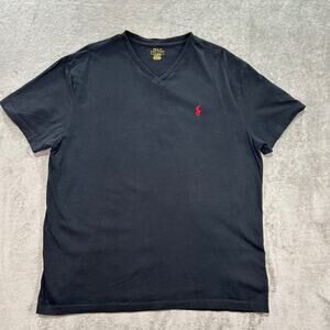 Polo Ralph Lauren T- Shirt Mens Large Black Red Pony Short Sleeve V-Neck Classic